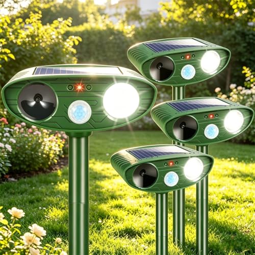 4 Pack Solar Ultrasonic Animal Repellent Animal Deterrent Devices Outdoor IP65 Waterpfoof with...