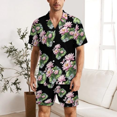 Lotuses Dragonfly Mens Pajamas Set Short Sleeve Sleepwear Summer Pjs Sets 2 Piece Loungewear Nightwear2