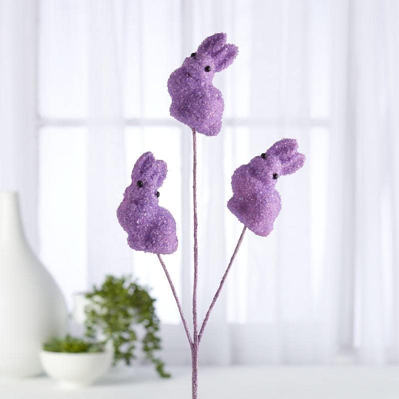 Group of 3 Purple Glitter Easter Bunny Floral Stems by Factory Direct Craft for Easter Decorating and Spring Displays