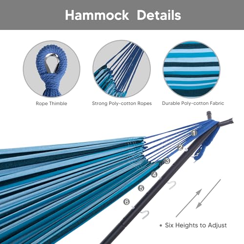 Image of SUNCREAT 2-in-1 Convertible Backyard Fabric Hammock with Stand, Blue Stripe