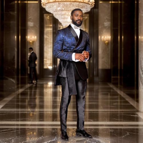 Men's Formal Suit 3 Pieces Paisley Blazer, Black Pants, and Removable Cape3