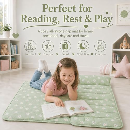 Image of Toddler Nap Mat with Removable Pillow,Ultra Soft Slumber Bags for Girls,Kids Sleeping Bags with Roll Up Design, Perfect for Preschool,Daycare,Kindergarten