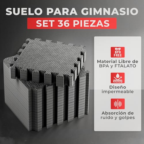 JUPPLIES - Suelo Gimnasio Set 36 Piezas 30x30x1cm - Esterilla Puzzle Fitness de Goma para Suelo - Alfombra Protectora para Gimnasio en Casa - Tatami en Puzzle - imagen 2