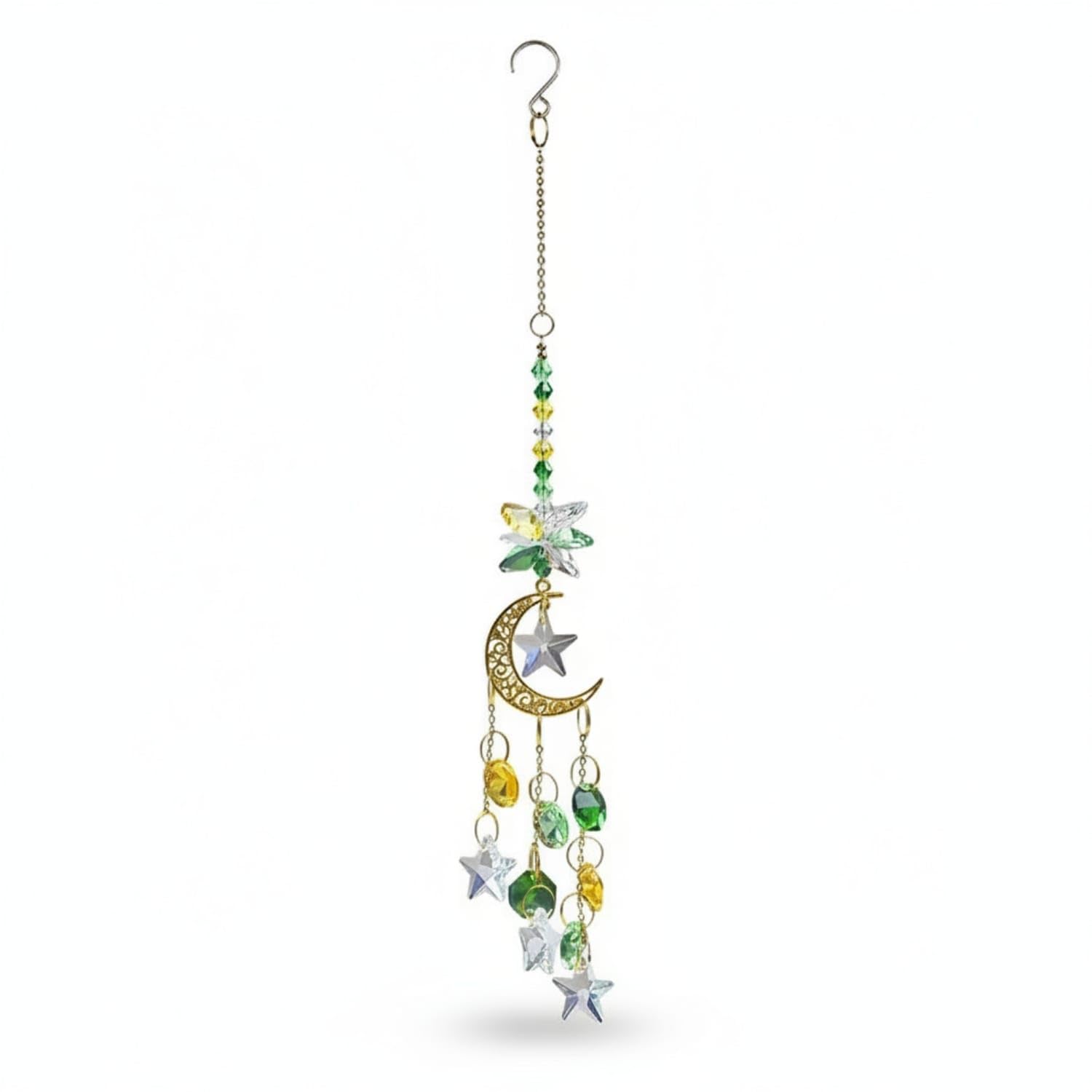 Faceted Moon and Star Suncatcher Beaded Crystal Suncatcher Hanging Star Crystal Ornament Reflective, Gold Moon Y-g Star|Suncatchers & Window Panels|Pottery & Glass-image-25