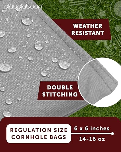 Image of Play Platoon Cornhole Bags Weather Resistant- Set of 8 Regulation Bean Bags for Tossing- Official Professional Size & Weight Corn Hole Bags Two Color All Weather Cornhole Beans Bag Set with Tote Bag