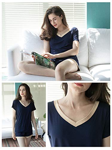 GYS Womens Pajama Sets, Short Sleeve Soft Sleepwear Tops and Shorts Pjs, Bamboo Viscose Loungewear4