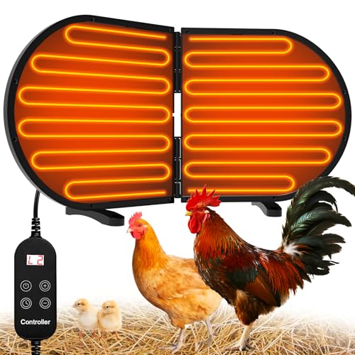 Alpcouts Chicken Coop Heater for Winter, Foldable Flat-Panel Radiant Heater for Chicken Coop with Timer & Temp Adjustable, Smart Large Chick Heaters with 2 Heating Plates for Chick Kitten Pet Animal.