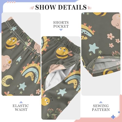 Bee Floral Rainbow Boys Long Pants Soft Trousers Elastic Waist Kids Lounge Bottoms with Pockets S-XL4