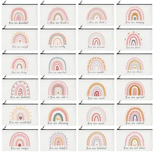 Ganeen 24 Pcs Christmas Inspirational Cosmetic Bags for Women Small Makeup Bag Makeup Pouch with Zipper Motivational Quotes for Women Coin Purse Girlfriends Coworkers Friends Gift(Elegant)