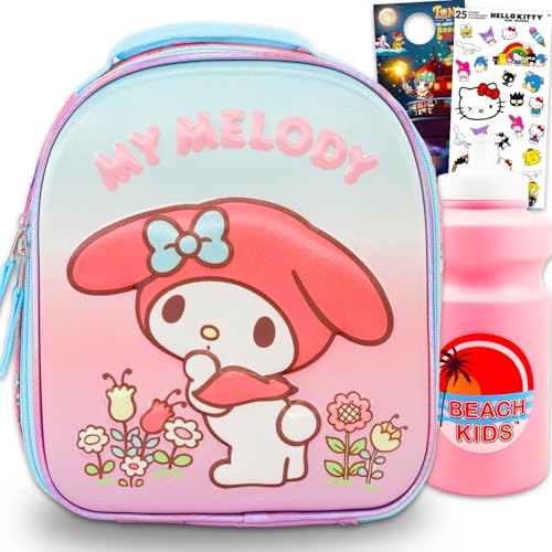 My Melody Lunch Box for Girls Set - Bundle with Sanrio Lunch Bag Plus Stickers, Water Bottle, More | My Melody Lunchbox School Supplies for Kids