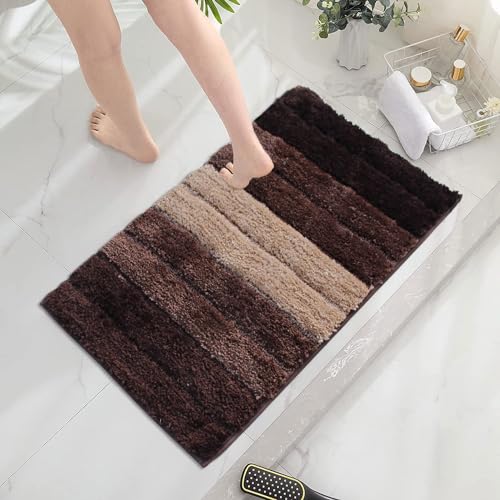 Image of GAVI Bathroom Mats Anti Slip - Soft Plush Microfiber Bath Rug with Striped Design | Quick Dry, Water Absorbent & Non-Slip Door Mat | Machine Washable Floor Mats for House & Washroom | 60 * 40 cm
