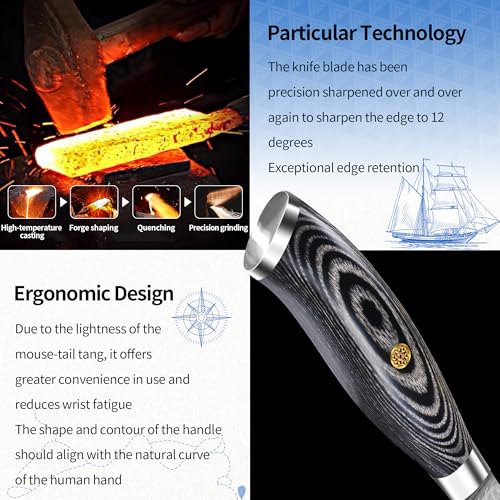 Image of XYJ 5 Inch Damascus Steel Japanese Chef Knife, Professional Kitchen Knife with Sharp Blade, Ergonomic Handle, Damascus Steel Santoku Knife for Kitchen Use