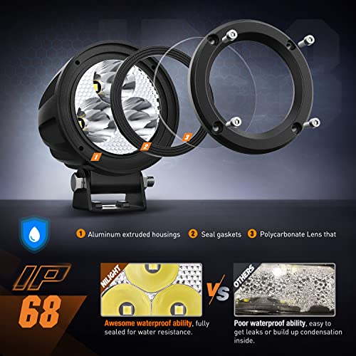Image of Nilight 2 PCS 3 Inch Round Motorcycle Spot LED Light Pods | 1550LM Built-in EMC for Offroad Fog Driving Auxiliary Ditch Lights on Motorbike SUV ATV Truck Boat Tractor Forklift