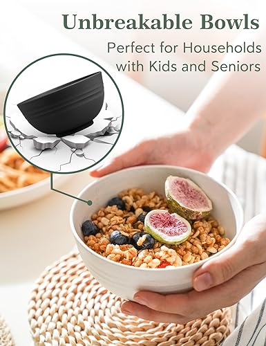 GENLGE 26 OZ Wheat Straw Reusable Cereal Bowls Set of 8, Microwavable Dishwasher Safe BPA Free Unbreakable Kitchen Bowls for Soup Snack Rice Salad - White