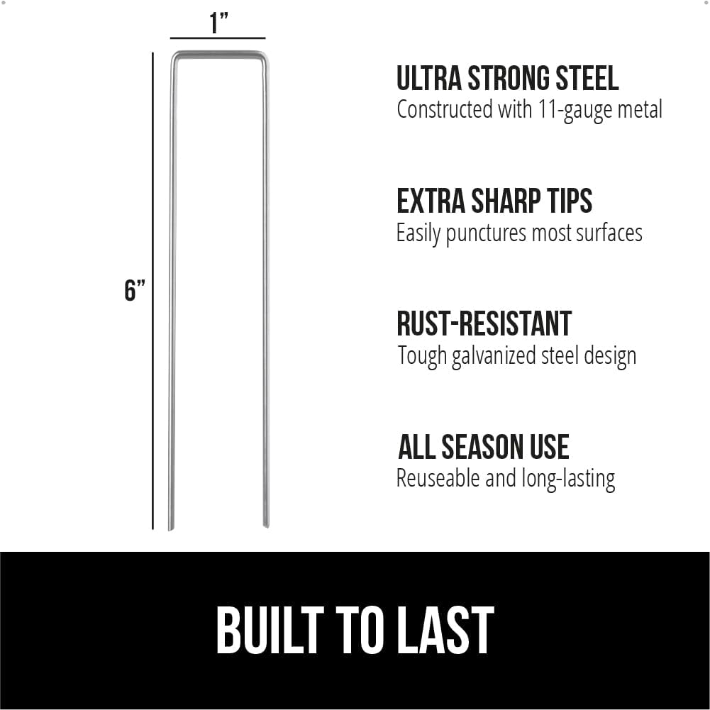 GORILLA GRIP Premium Landscape Staples 300 Pack 6 Inch, Heavy Duty 11 Gauge Galvanized Steel Garden Stakes, Sharp Rust Resistant Landscaping Pins, Lawn Anchors Weed Barrier Fabric, Sod, Irrigation