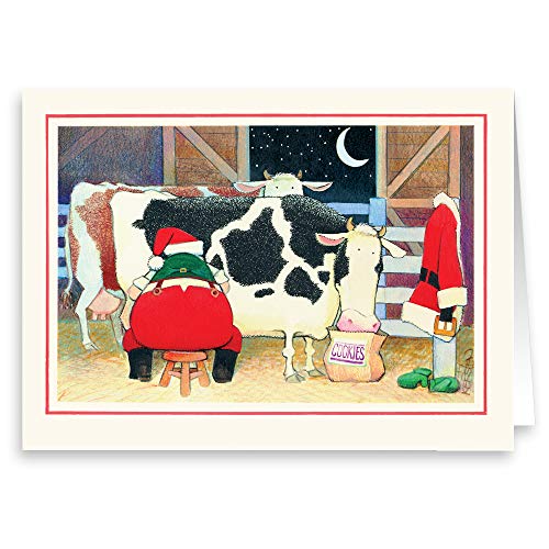 Stonehouse Collection Farmer Santa - Boxed Christmas Card - 18 Dairy Cow and Santa Cards & 19 Envelopes - USA Made (Standard)