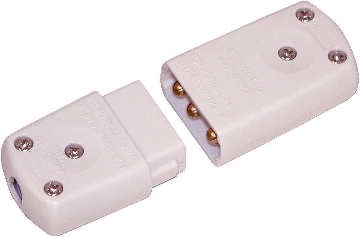 Electric Lead In-Line Flex Connector Plug Socket, 3-Pin Cable Wire Joiner, 10 Amp 220-250V CE UK white