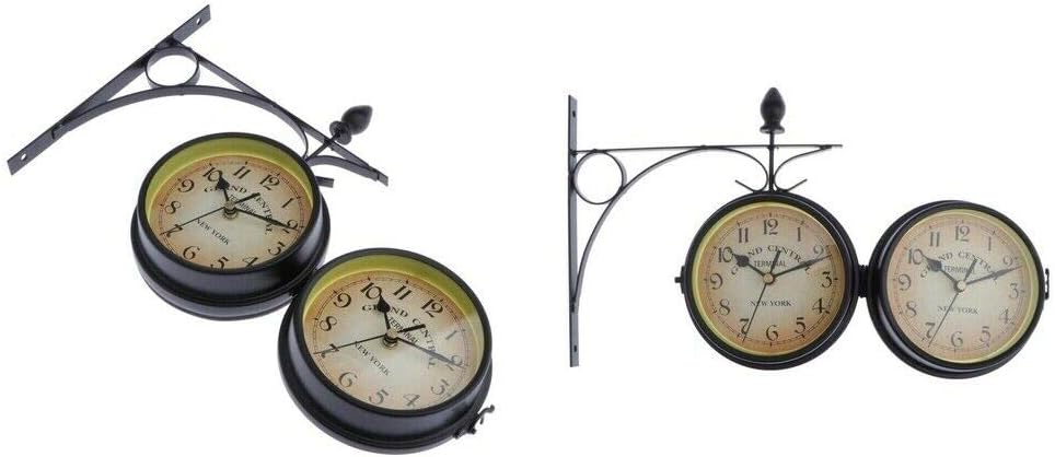Clocks 2X Vintage 8.5" Inch Indoor Double Sided Outdoor Bracket Garden Wall Clock