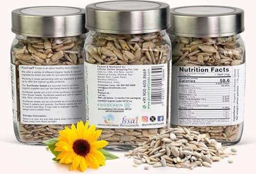 Image of Pure Tree Certified Organic Sunflower Seeds | 175 g | Glass Jar | Surajmukhi ke Beej | Raw Sunflower Seeds | Organic Seeds for Eating Rich In Healthy Fats & Fiber