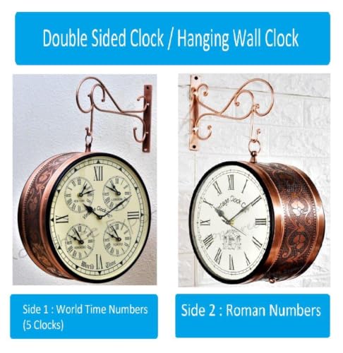 Image of Vintage Clock Handcrafted Double Side Wall Clock 1 Year Warranty / 65472-12-WCR1