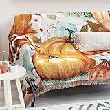Hahafelt Fall Throw Blanket 63 x 51 Inch Pumpkin Maple Leaf Woven Tapestry Blanket with Colorful Tassel Soft Thanksgiving Throw Quilt Gifts for Women Home Chair Couch Sofa Decor