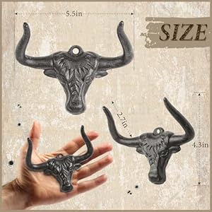 Cast Iron Hooks Wall Mount 2 Pack Outdoor Western Decorative Wall Hooks Heavy Duty Towel Hooks for Bathroom Entryway Closet Cow Bull Animal Hooks Wall Decor Antique Rust
