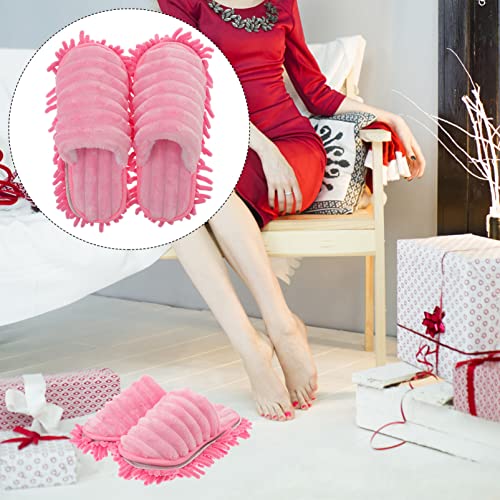 Operitacx 1pair Furry Stripes Microfiber Floor Cleaning Slippers Detachable Mopping Bottom Comfortable for Easy Dust Pickup Without Bending over3