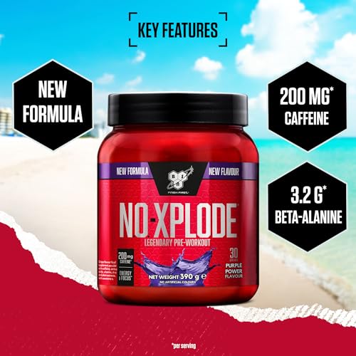 BSN Nutrition N.O.-Xplode Pre Workout Powder Food Supplement, Energy and Focus support with Caffeine, Amino Acids, Vitamin C and Zinc, Purple Power Flavour, 30 Servings, 390g (Packing May Vary) - Image 3