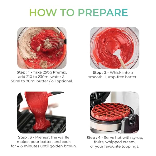 Image of Elixings French Red Velvet Waffle & Pancake Premix 250gm, Multigrain, 100% Vegetarian and Eggless, No Added Preservatives