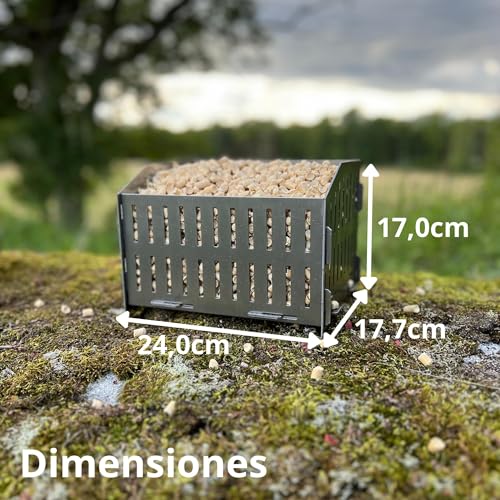 Cesta Quemador de Pellets de USEFUL SWEDEN - Quema Pellets de Madera en Estufa de Leña o Chimenea Abierta, Acero Sueco, 17.7 x 24.0 x 17.0 cm profundidad x ancho x altura, 2kg, Estufa de camping - imagen 3