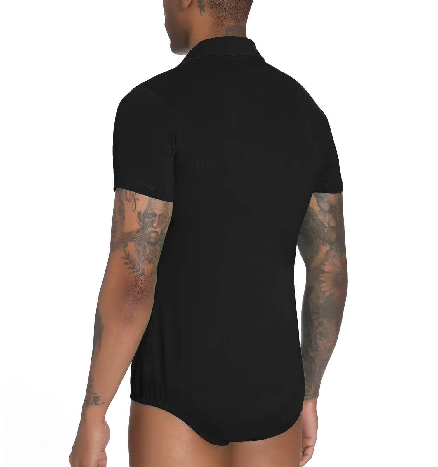 Landofgenie One Piece Chemise à col Rond boutonnée pour Homme Collants Manches Courtes Pyjama à Capuche Leotard