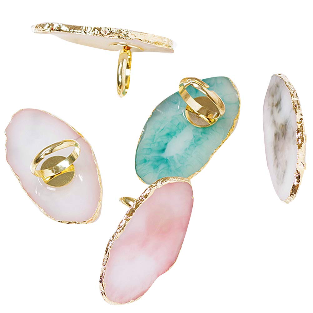 5pcs Nail Resin Agate Painted Nail Ring Resin Manicure Agate Brim Manicure Nail Art Tool Supplies for Nail Shop (Mixed Style) Nail Accessories Decorations for Girl Lady Women