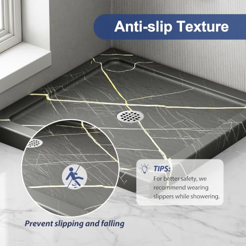 Image of KPUY 32'' L X 32'' W Shower Base Pan with Center Drain, Blackish-gray