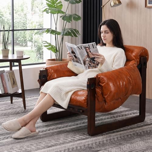Sillón Plegable Cuero Naranja Retro miniatura 3