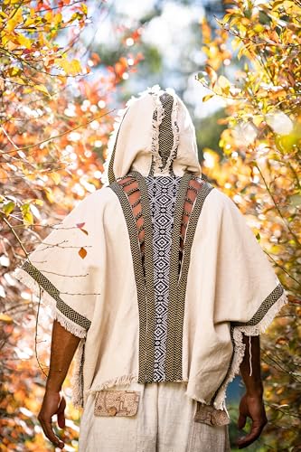 AJJAYA WIZARD Mens Hooded Kimono Vest Grey Tribal Pattern Alchemist Sorcerer Ritual Ceremony Festival Magic Primitive Boho2