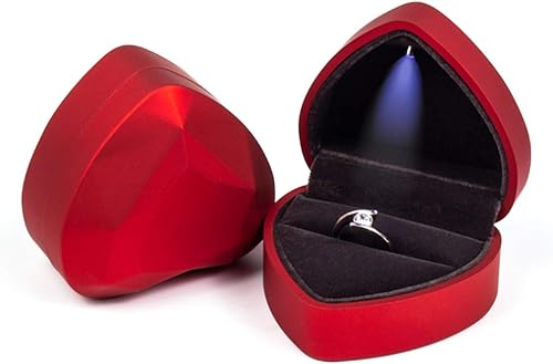 iSuperb Caja de anillo en forma de corazón, cajas de anillo de compromiso con luz LED, caja de regalo para propuesta, boda, día de San Valentín,