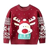 [HongzyFirm] クリスマス セーター キッズ ベビー服 可愛い プルオーバー 面白い 女の子 男の子 韓国 エルク柄 子供服 男女兼用 インナー トップス ニット 防寒 長袖 春秋冬 ニットセーター 子供 丸首 厚手 暖かい 新年 プレゼント