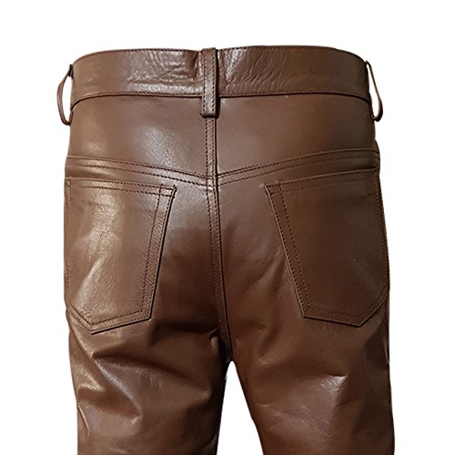 Mens Real Brown Cow Leather Sleek & Sexy 501 Style Jeans Pants Trouser Bikers3