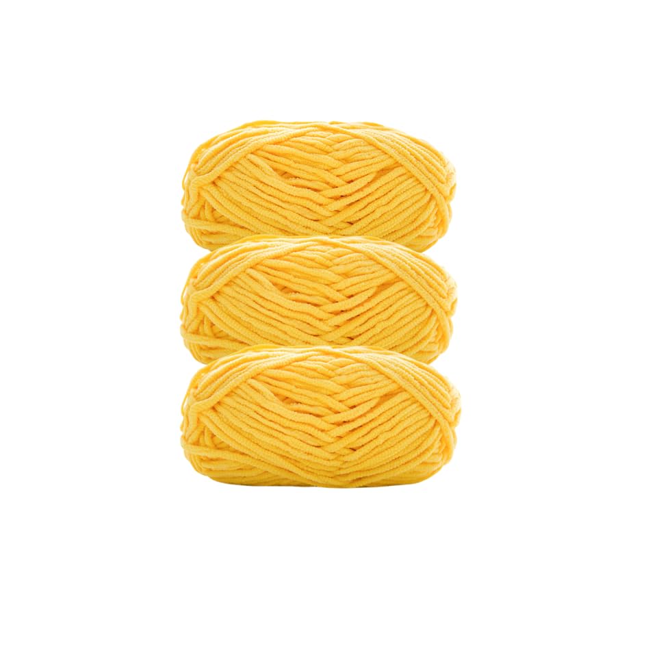 Soft Baby Wool for Knitting, 3 x 100g, Super Soft Velvet Chenille Yarn, Fluffy Soft Wool, Crochet Yarn for DIY Knitting Projects (06 Yellow)