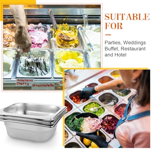Image of Thenshop 10 Pack 1 /6 Size 2.5 Inch Deep Hotel Pans Stainless Steel Steam Table Food Pan Commercial Metal Food Catering Tray Anti Jam for Hotel Restaurant Buffet Party Supplies(European)