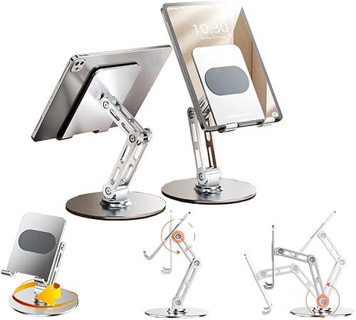 Miniatura 5 de Soporte ajustable para tablet de escritorio, soporte para iPad, para dispositivos de 4.7 a 12.9 pulgadas, aleación de aluminio giratoria de 360,