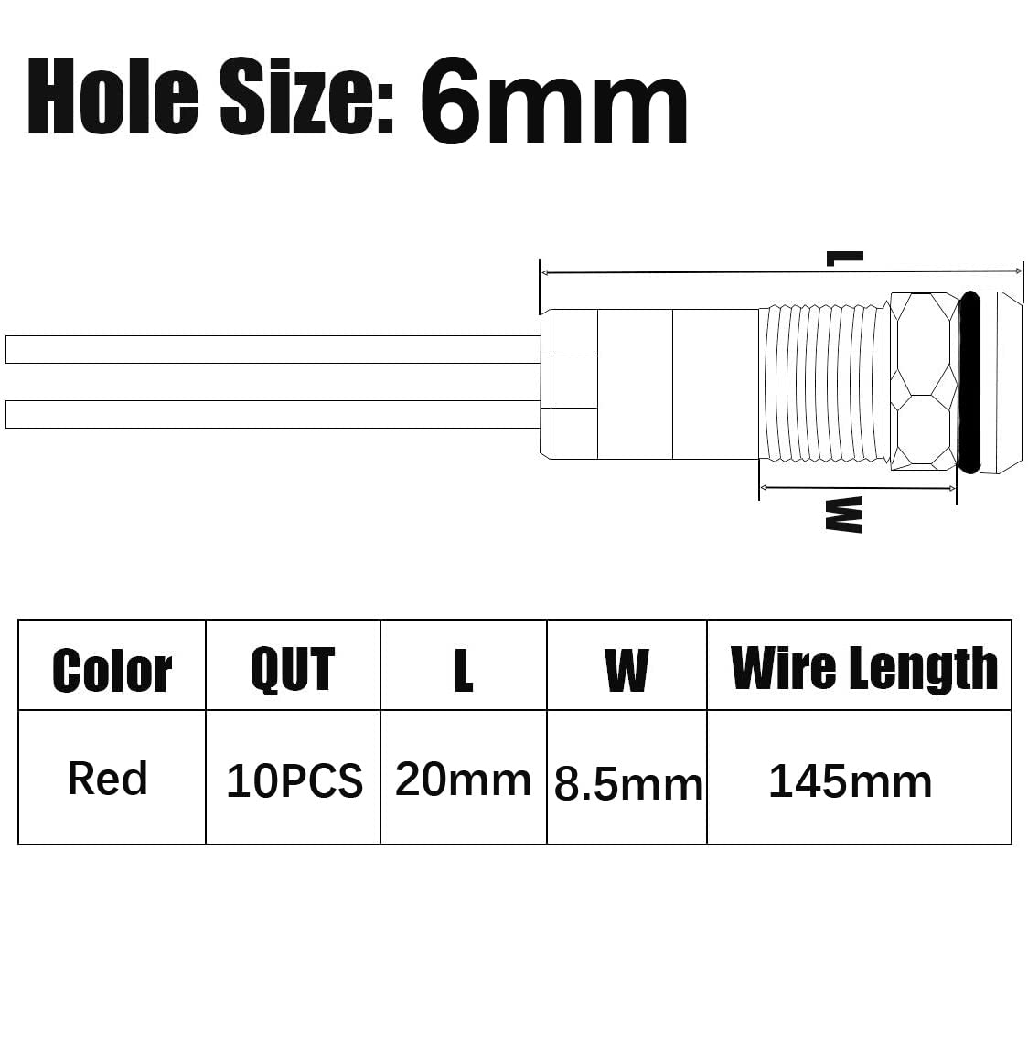 Gebildet 10stuks 6mm AC/DC 12-24V Waterdicht Erkabelde LED Controlelampje Set (Rood