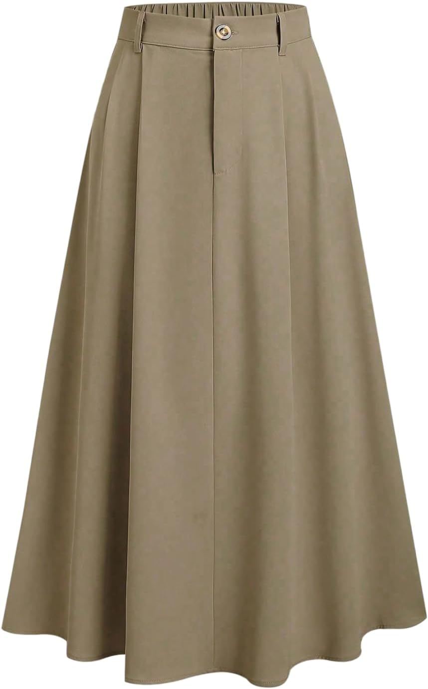 SweatyRocks Women's Elastic High Waisted Long Skirts Business Casual A Line Flowy Skirt