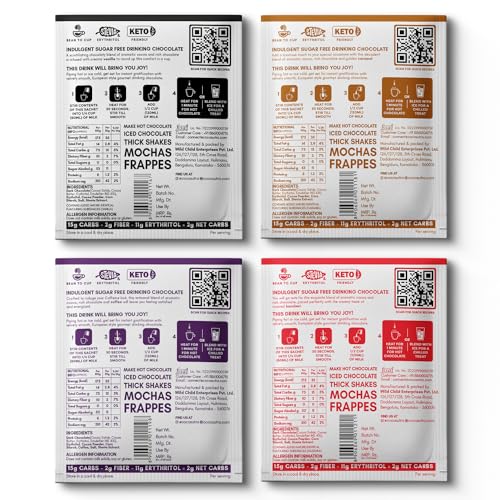 Image of Cocosutra LITE Sugar Free Drinking Chocolate Sachets | Hot or Cold | 4 Flavours | Low Carb, Low Calorie | Stevia & Erythritol | Vegan | Ready in 2 Minutes | 4 x 20g