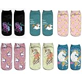 LegendsChan 6 Paar Damen Mädchen Cartoon Einhorn Socken Weich Elastisch Sport Socken Strümpfe Füßlinge Bunt Motiv, Mehrfarbig, Gr. One size (36-40 EU)