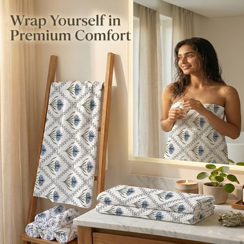 Image of Mafatlal Madhuban Quick Dry Cotton Set (1 Bath 147x76 cm + 2 Hand 76x38 cm) | 250 GSM | Hand Printed Floral | Lolite Color