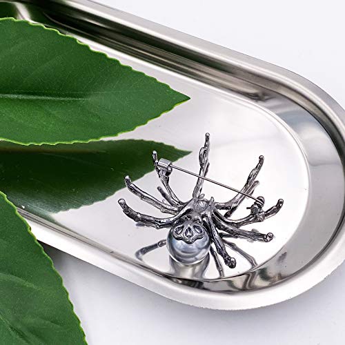 Laxpicol Fashion Pearl Black Crystal Spider Halloween Brooch Pin Black Tone #TOP2