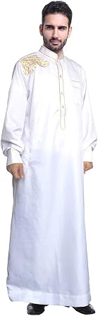 Arab Men Stand Collar Long Sleeves Muslim Male Robe