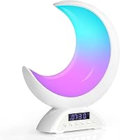 Vista 1 de Reloj despertador con lámpara de luna mágica, bonita luz RGB que cambia de color, modo de escena y modo de música, lámpara nocturna perfecta