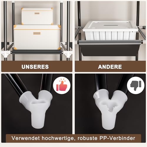 Neatrays Kleiderschrank Stoff mit 4 Kleiderstange Stabil & 8 Fächern, Stabil Kleiderständer mit Abdeckung, Faltbar Wardrobe Closet für Kleiderablage Schlafzimmer Ankleidezimmer (Schwarz)